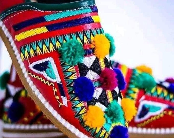 Handmade Moroccan Leather Slippers, Berber Embroidery Loafers, Ethnic Summer Shoes