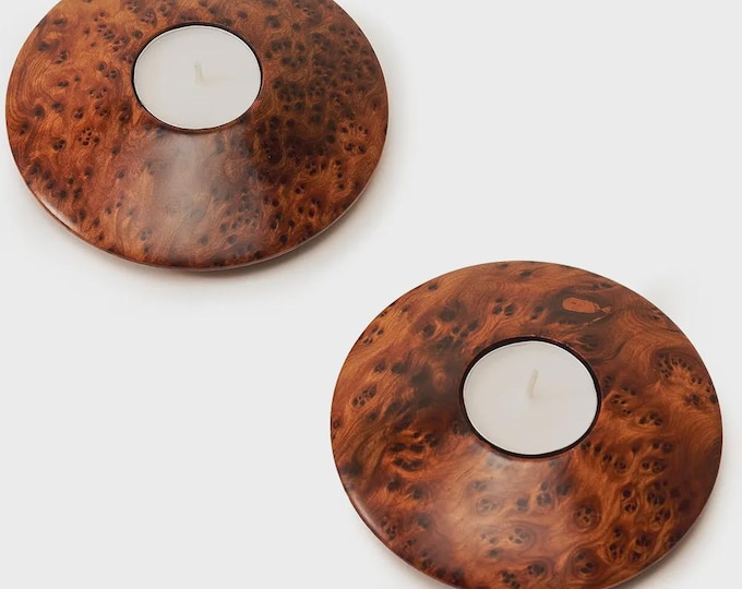 Handmade Moroccan Thuya Burl Wood Tealight Holder Set, Wood Home Decor