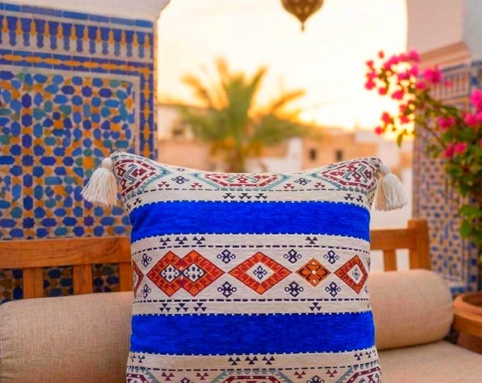 Moroccan Berber Pillow Covers Set of 2 - Handwoven Boho Tassel Cushion 20x20 Ethnic Decor