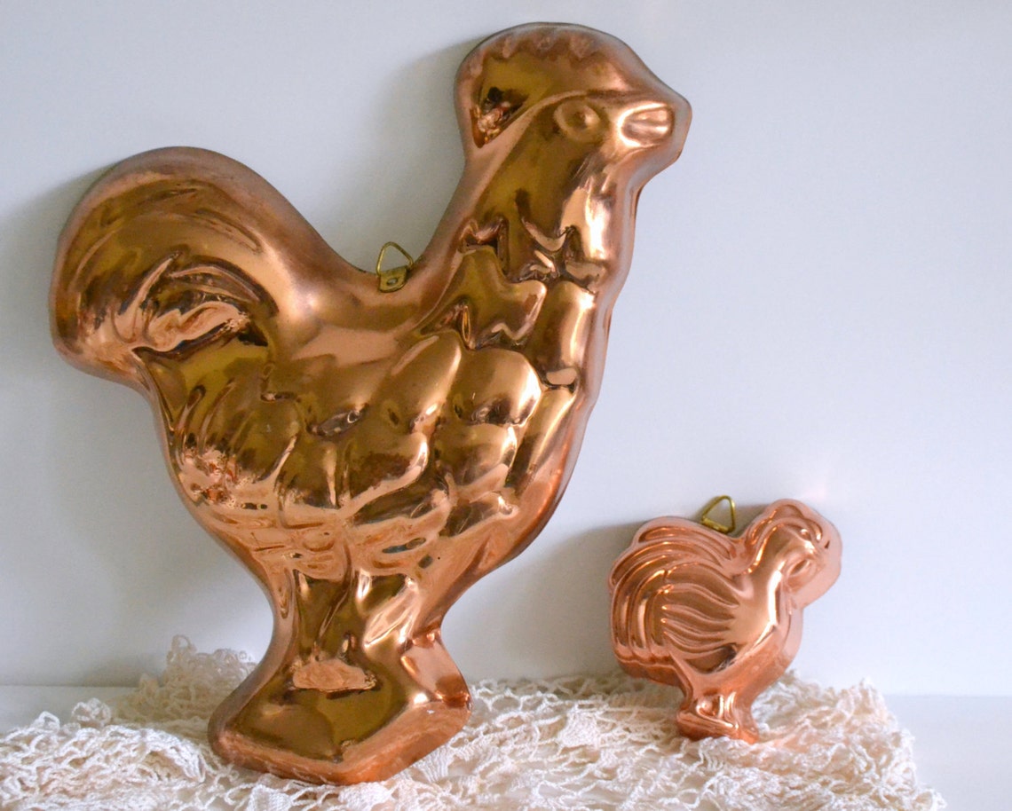 Vintage Copper Rooster Set Large & Small Home Decor Farm Etsy