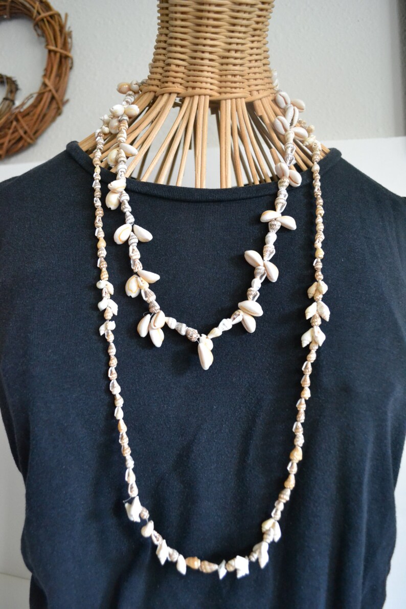 Vintage Long Cowry Sea Shell Necklaces. Hawaiian Leis