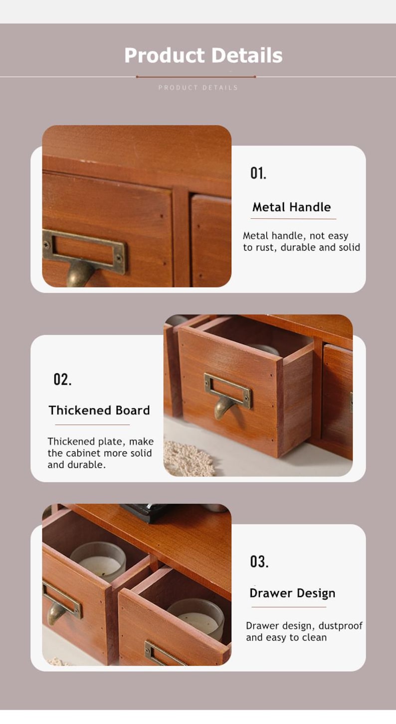 Vintage Wooden Desk Organizer With Drawers, Solid Wood Desktop Storage ...