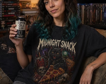 Midnight Snack Coffin Cola Club T-Shirt | Goth Cat Horror Band Tee