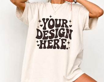 Comfort Colors 1717 Ivory Shirt Mockup, CC1717 Mockup, Ivory Tee Mockup, Woman Model Mockup, Boho Shirt Mockup, Etsy Mockup
