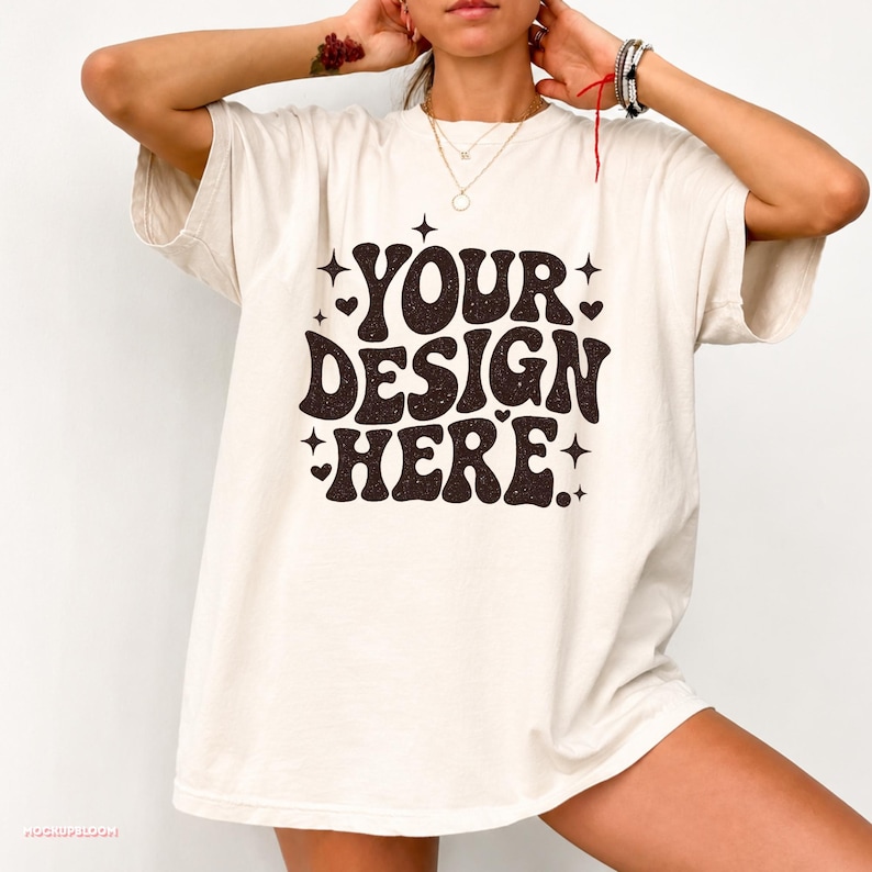 Comfort Colors 1717 Ivory Shirt Mockup, CC1717 Mockup, Ivory Tee Mockup, Woman Model Mockup, Boho Shirt Mockup, Etsy Mockup image 1