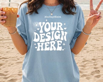 Mockup Chambray Comfort Colors 1717 Mockup Coastal Beach Shirt Mockup Summer Tee Mockup Woman C1717 Mockup Boho TShirt Mockup