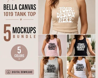 Bella Canvas 1019 geribbelde tankmodelbundel, 5 kleuren, vrouwelijk model (digitale download)