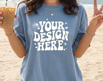 Comfortkleuren 1717 Blue Jean-T-shirtmodel, oversized strand-T-shirtmodel, CC1717 kledingstukgeverfd shirt