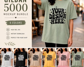 Gildan 5000-modelbundel 6 kleuren, oversized T-shirtmodel vrouwelijk, café Lifestyle T-shirtmodel, POD JPG