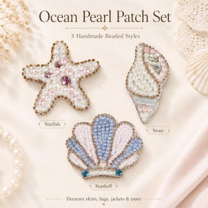Perlen Aufbügler Set, Perlen Aufbügler Set, Seestern Muschel Applikation, Perlenstickerei Schwan für Rock Jacke Tasche 100% Baumwolle
