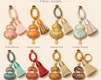 Chinese Lucky Gourd Embroidered Charm, Feng Shui Tassel Ornament, Hanging Amulet for Car, Bag, Home, Lunar New Year Gift