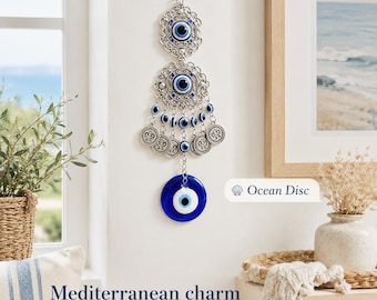 Evil Eye Wall Hanging Ornament, Turkish Nazar Amulet, Blue Glass Charm for Home Protection, Boho Home Decor, 2 Styles
