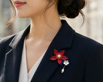 Handmade Silk Flower Brooch, Chinese Chongshan Floral Lapel Pin with Pearl Tassel, 4 Color Elegant Suit Coat Accessory Gift for Women