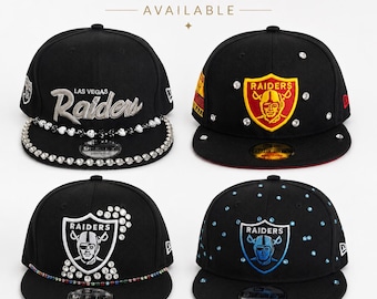 Custom Las Vegas Raiders Rhinestone Snapback Hat, NFL Bling Cap with Rhinestones, Chains & Clips，Custom Dad Cap，gift