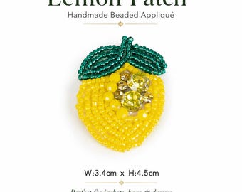 5Pcs Fruit Beaded Sew On Patch Set, Handmade Crystal Rhinestone Applique Lemon Slice Avocado Decor Patch for Jacket Bag Dress DIY Craft