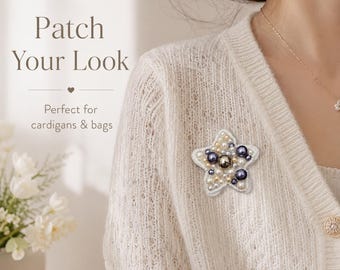 Heart Star Pearl Beaded Sew On Patch Set, Handmade Bead Applique, Cute Pastel Decor Patch for Dress Cardigan Bag DIY Craft