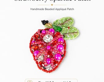5Pcs Fruit Clover Beaded Sew On Patch Set,Handmade Rhinestone Applique Strawberry Pineapple Watermelon Lucky Clover for Jacket Bag DIY Craft