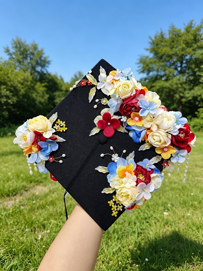 Floral Graduation Cap Topper, Handmade Flower Decoration, Personalized ...