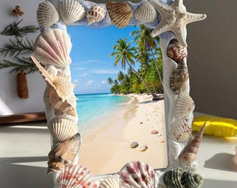 Seashell Picture Frame:Handmade Seashell Photo Frame, Natural Beach Shells, Coastal Decor, Ocean Souvenir,gift