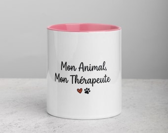 Mug "Mon Animal Mon Thérapeute" |  Cadeau Amoureux Animaux | Tasse  Chat Chien Drôle | Cadeau Original