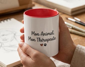 Mug "Mon Animal Mon Thérapeute" |  Cadeau Amoureux Animaux | Tasse  Chat Chien Drôle | Cadeau Original