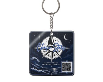 Voyager Kompas Maanontwerp Vierkante Sleutelhanger | nautisch, hemels, marineblauw