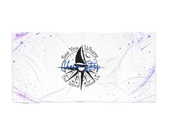 Nautical Compass Rose Beach Towel | 'See You Where the Wind Takes Us' Travel Quote