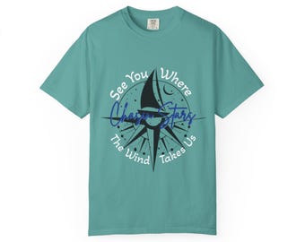 Chasin' Stars compass moon graphic T-shirt | QR code back design