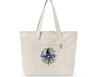 Canvas draagtas windroos | Nautische kaart, blauw zeemanontwerp