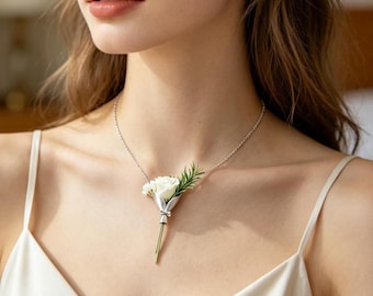 Collar personalizado con ramo de flores de nacimiento | Joyería floral de plata de ley 925 | Collar con nombre personalizado, regalo del Día de la Madre para ella