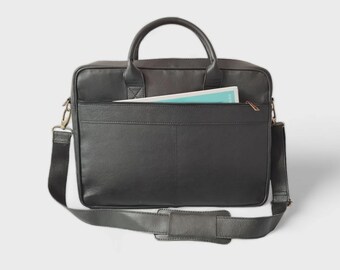 Black Leather Laptop Bag for Men | 15" Premium Messenger Work Bag