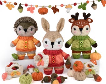Crochet Pattern - Forest Foragers - Deer, Rabbit and Hedgehog - Amigurumi