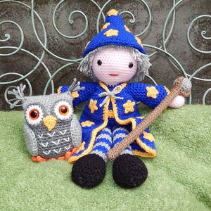 Crochet Pattern - Merlin & Hoots, Wizard Doll and Owl  - Amigurumi