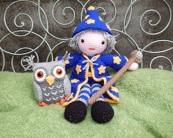 Crochet Pattern - Merlin & Hoots, Wizard Doll and Owl  - Amigurumi