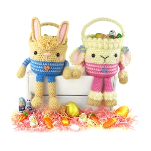 Rabbit and Lamb Easter Baskets Amigurumi Crochet Pattern image 1