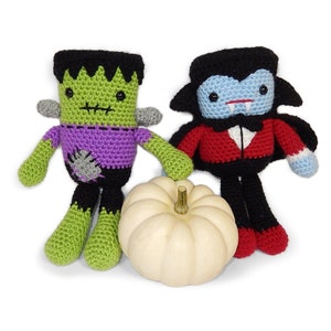 Frankie and Draco Halloween Character Dolls, Frankenstein's Monster and Dracula - Amigurumi Crochet Pattern