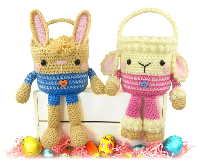 Rabbit and Lamb Easter Baskets  Amigurumi Crochet Pattern image 1