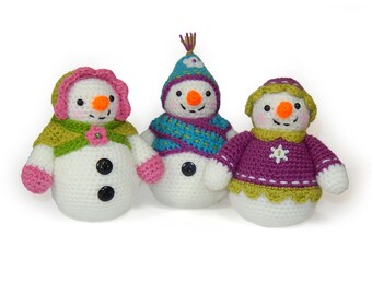 かぎ針編みパターン - フラリー、フロリー、フローラの雪だるま