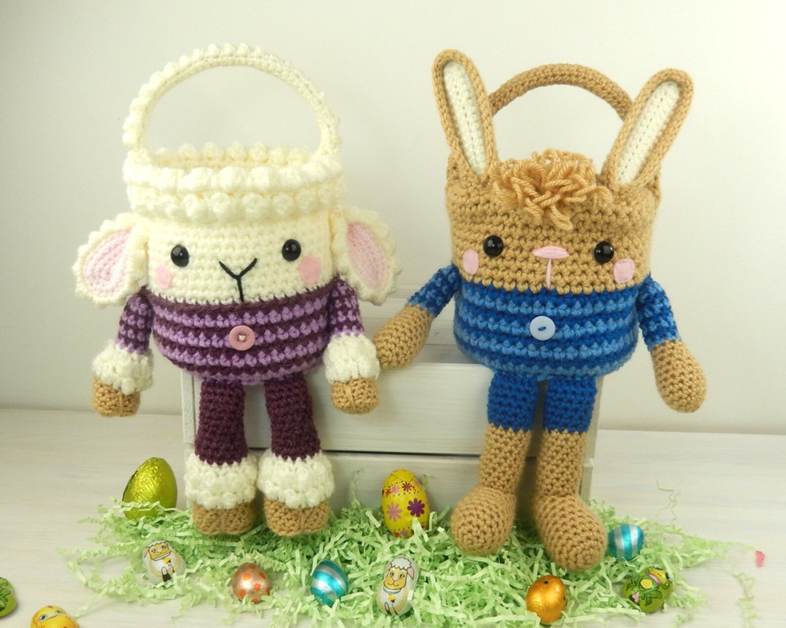 Rabbit and Lamb Easter Baskets Amigurumi Crochet Pattern Etsy
