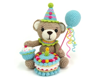 Patrón de crochet - Fiesta de cumpleaños del oso Bertie - Amigurumi
