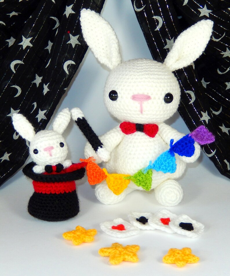 The Great Marvello and Little Marvin, Magician Rabbits Amigurumi Crochet Pattern image 1