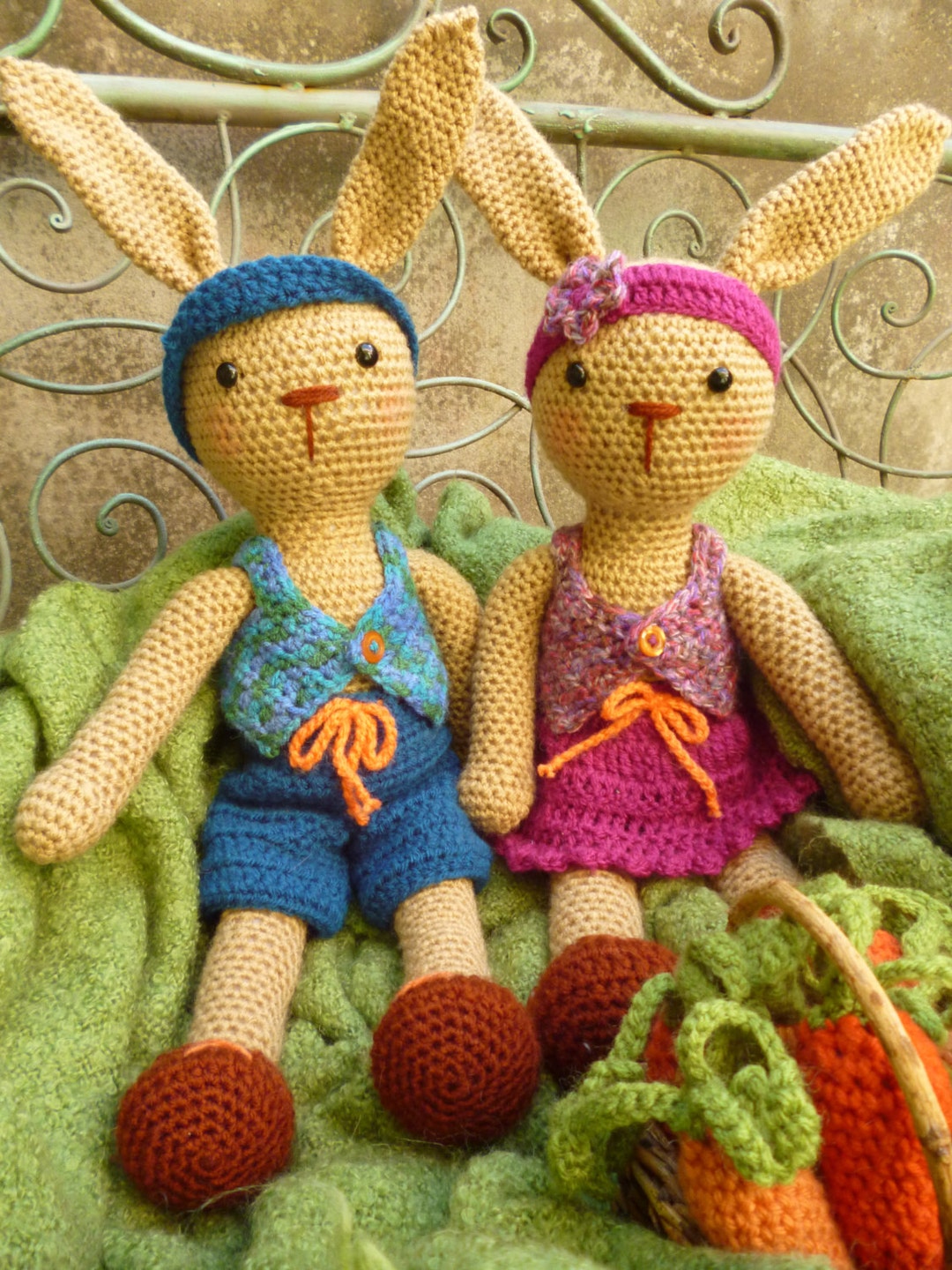 Benjamin and Brenda Bunny, Boy and Girl Rabbits Amigurumi Crochet