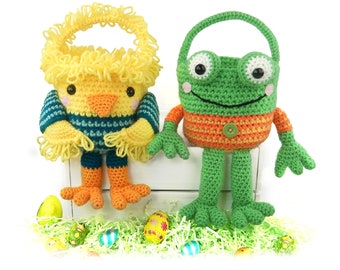 Crochet Pattern - Chick and Frog Easter Egg Hunt Baskets - Amigurumi