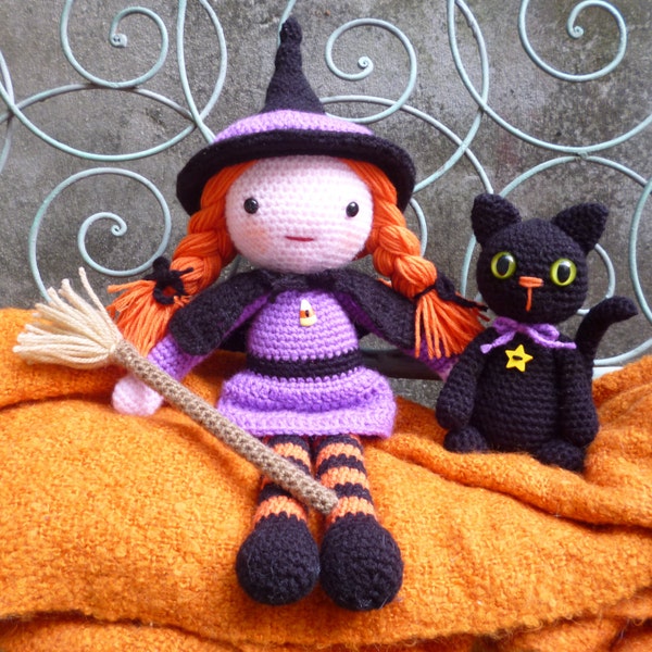 Morgana & Soots, bambole di streghe e gatti - Schema Amigurumi all'uncinetto