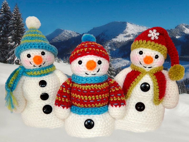 Frosty, Freezy and Fred Snowman Amigurumi Crochet Pattern image 2