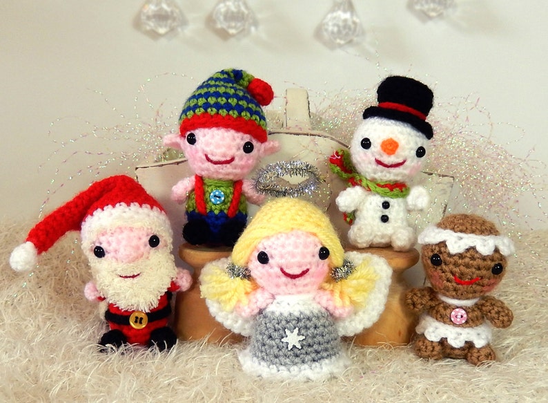 Minimals - Itsy Bitsy Christmas Dolls, Angel, Elf, Santa, Snowman, Gingerbread Man - Amigurumi Crochet Pattern 