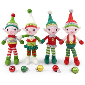 Crochet Pattern - Christmas Elf Quartet Dolls - Amigurumi
