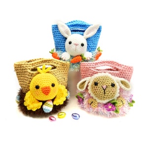 Easter Treat Bags, Bunny, Chick and Lamb Amigurumi Crochet Pattern image 1