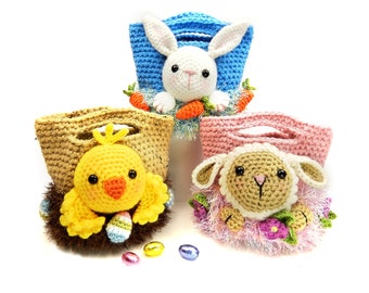 Easter Treat Bags, Bunny, Chick and Lamb - Amigurumi Crochet Pattern