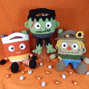 Crochet Pattern - Halloween Trick or Treat Bags, Frank, Candy Corn, Scarecrow - Amigurumi